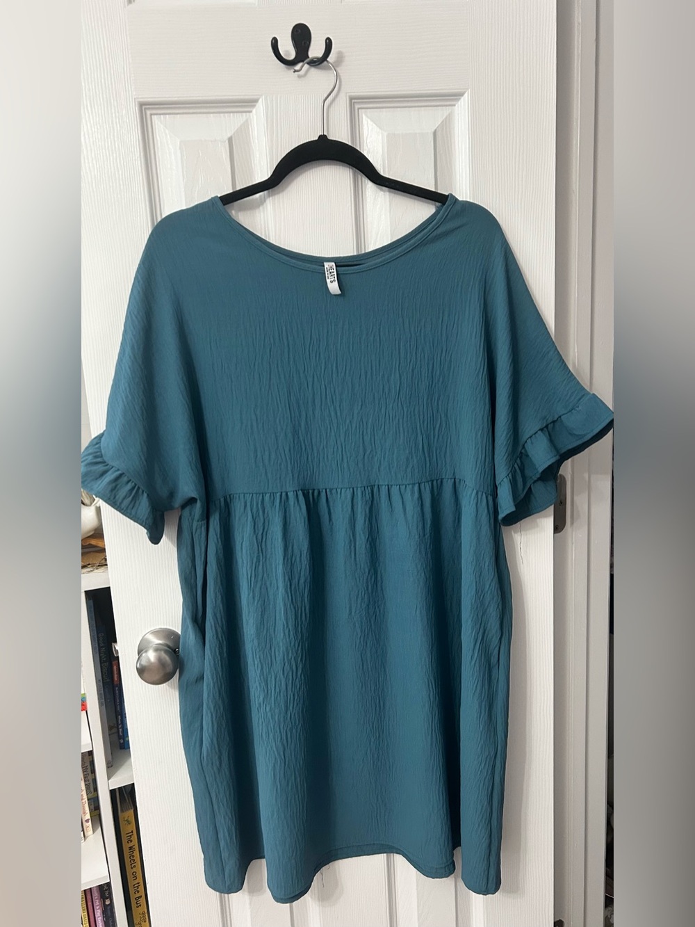Women's Teal Ruffled Sleeve Tunic Dress